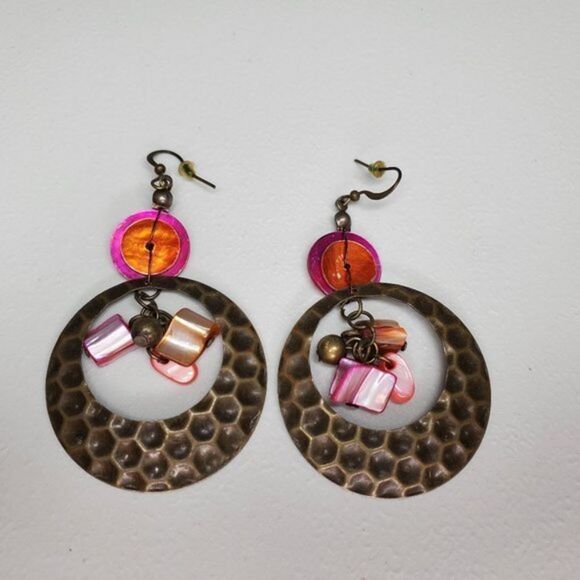 Unbranded Jewelry - Textured Earrings Statement Orange Pink Gold Tone